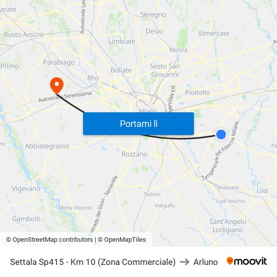 Settala Sp415 - Km 10 (Zona Commerciale) to Arluno map