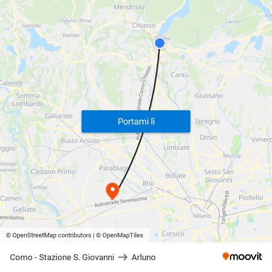 Como - Stazione S. Giovanni to Arluno map