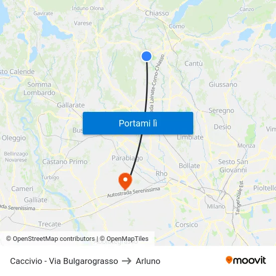 Caccivio - Via Bulgarograsso to Arluno map