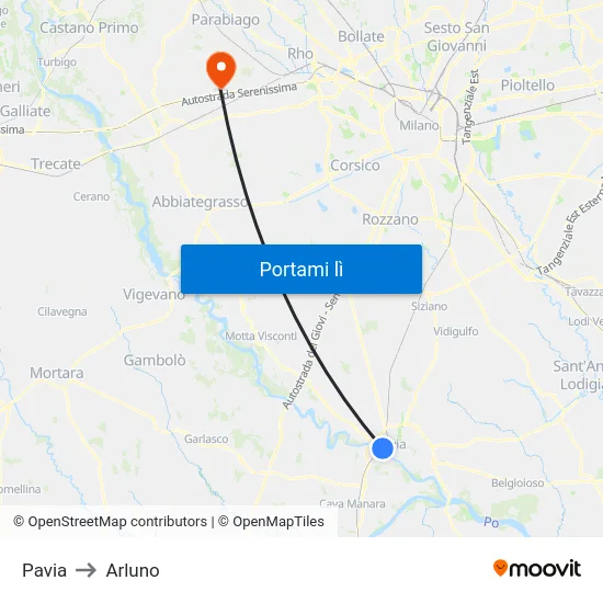 Pavia to Arluno map