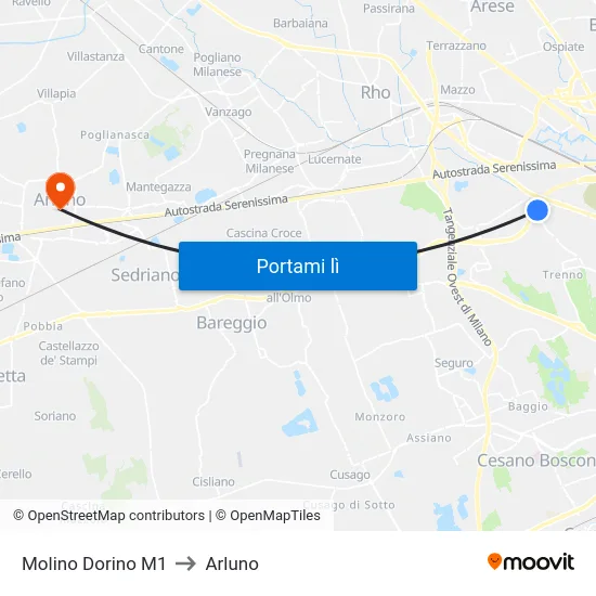 Molino Dorino M1 to Arluno map