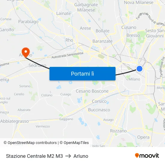 Stazione Centrale M2 M3 to Arluno map