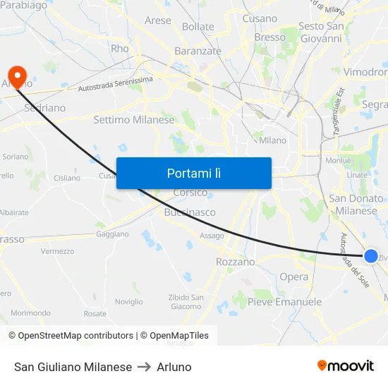 San Giuliano Milanese to Arluno map