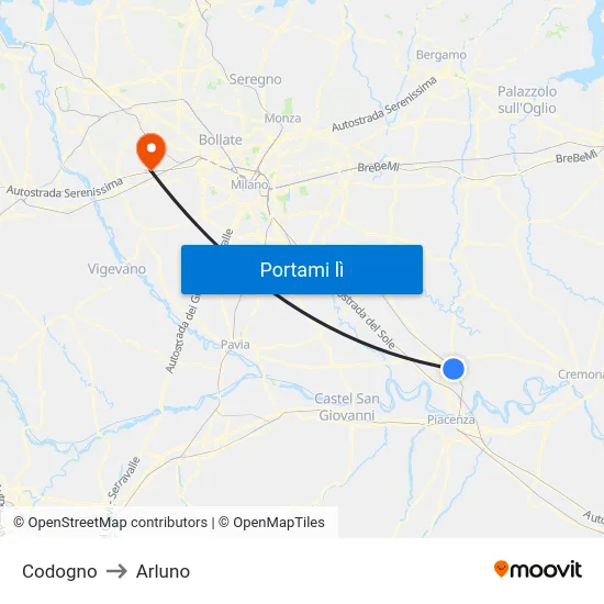 Codogno to Arluno map