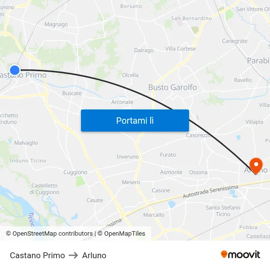 Castano Primo to Arluno map