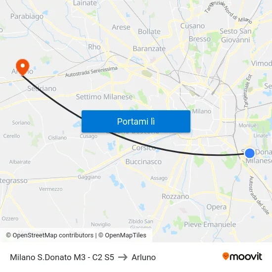 Milano S.Donato M3 - C2 S5 to Arluno map