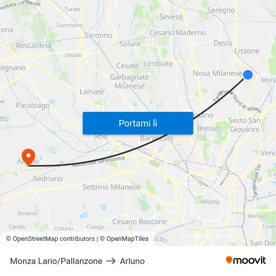 Monza Lario/Pallanzone to Arluno map