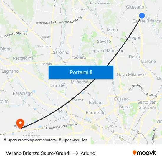 Verano Brianza Sauro/Grandi to Arluno map