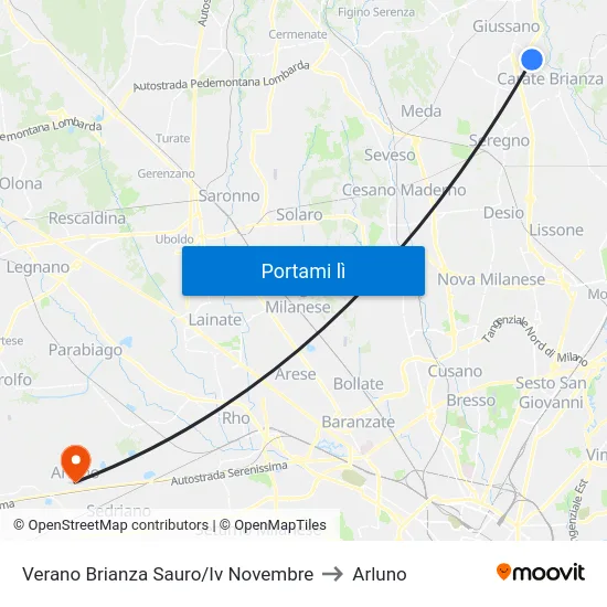 Verano Brianza Sauro/Iv Novembre to Arluno map