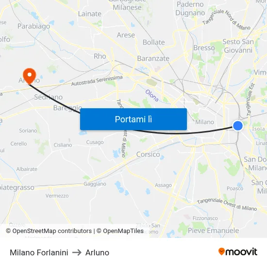 Milano Forlanini to Arluno map