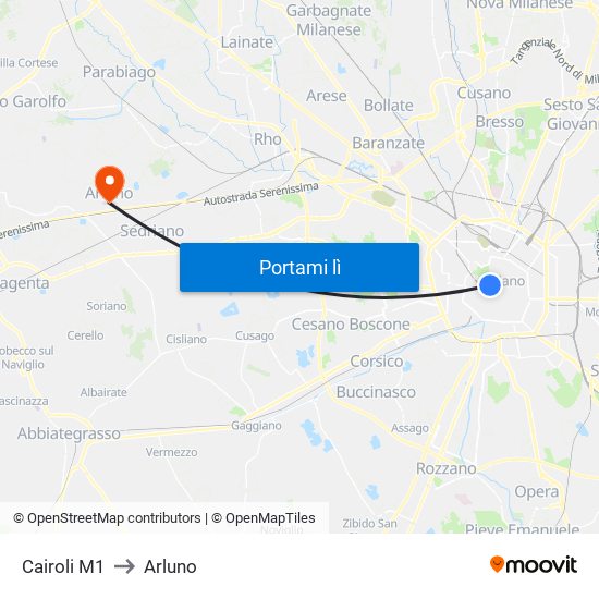 Cairoli M1 to Arluno map