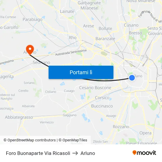 Foro Buonaparte Via Ricasoli to Arluno map