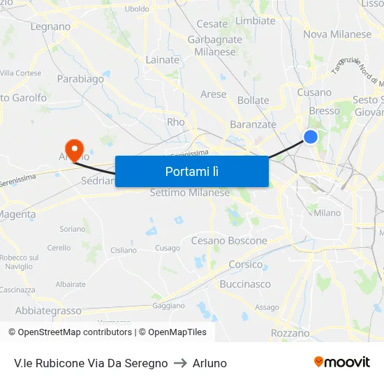 V.le Rubicone Via Da Seregno to Arluno map