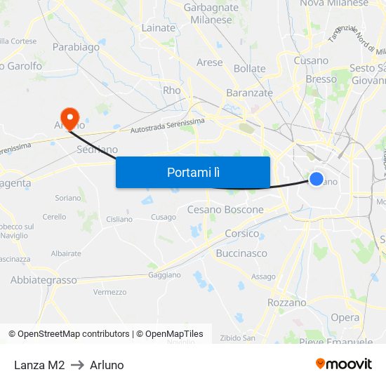 Lanza M2 to Arluno map