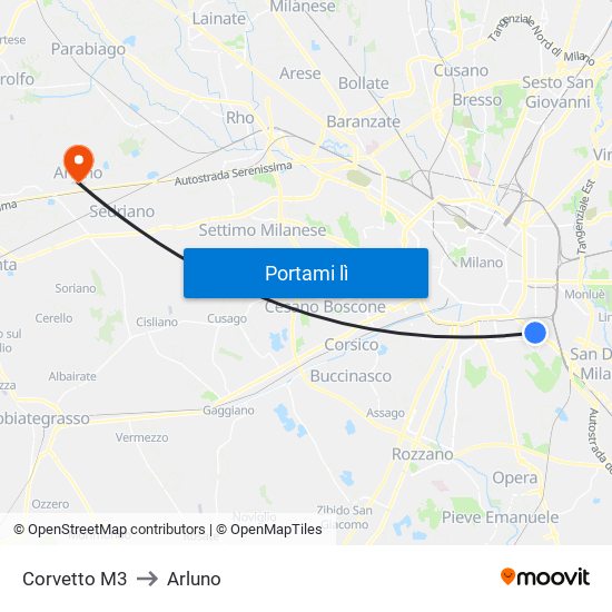 Corvetto M3 to Arluno map