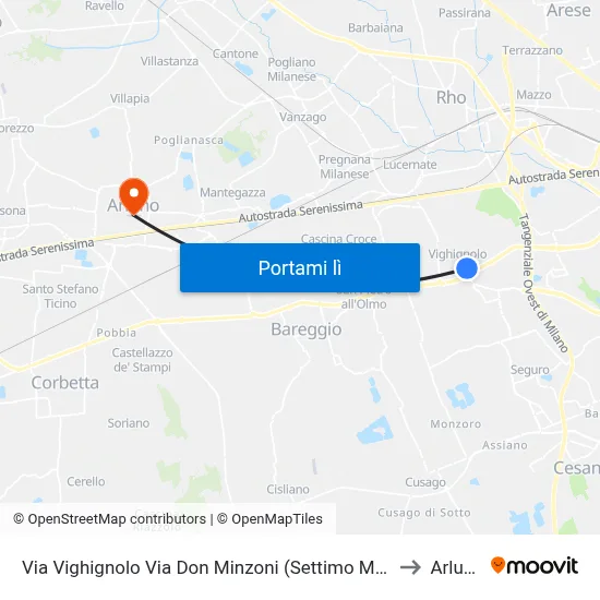 Via Vighignolo Via Don Minzoni (Settimo M.Se) to Arluno map
