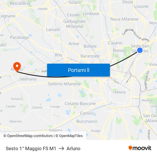 Sesto 1° Maggio FS M1 to Arluno map