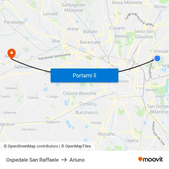 Ospedale San Raffaele to Arluno map