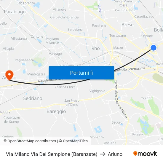Via Milano Via Del Sempione (Baranzate) to Arluno map