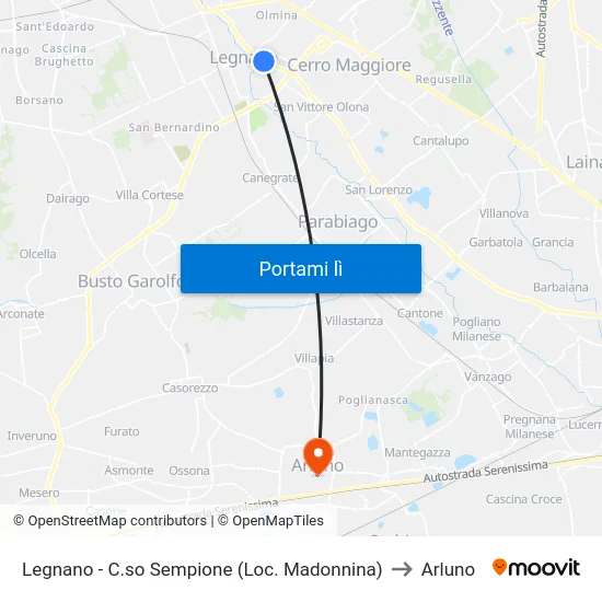 Legnano - C.so Sempione (Loc. Madonnina) to Arluno map