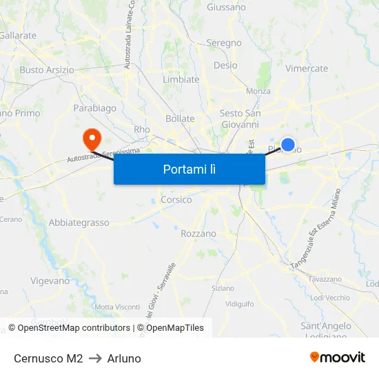Cernusco M2 to Arluno map