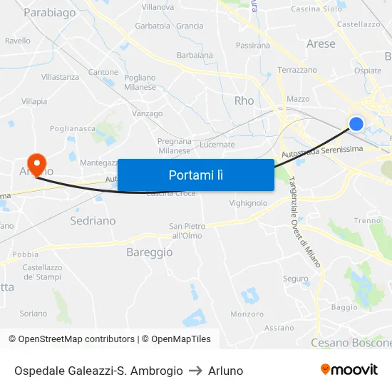 Ospedale Galeazzi-S. Ambrogio to Arluno map