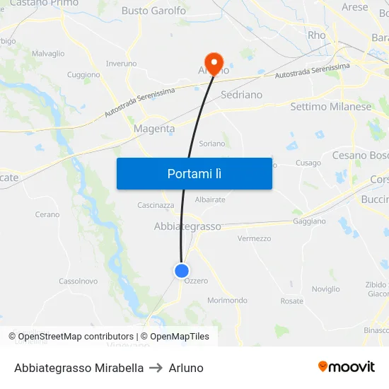 Abbiategrasso Mirabella to Arluno map