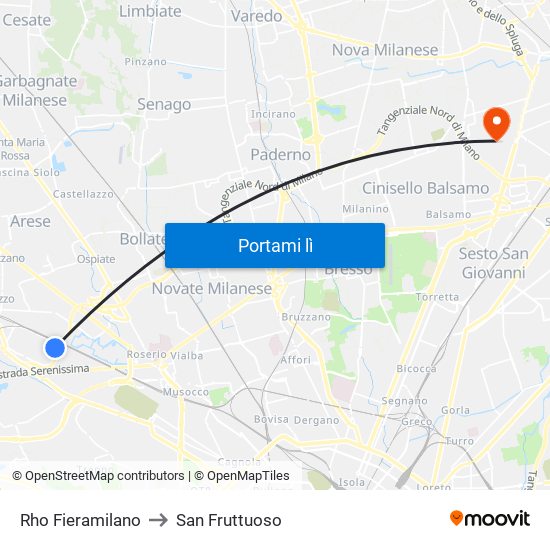 Rho Fieramilano to San Fruttuoso map