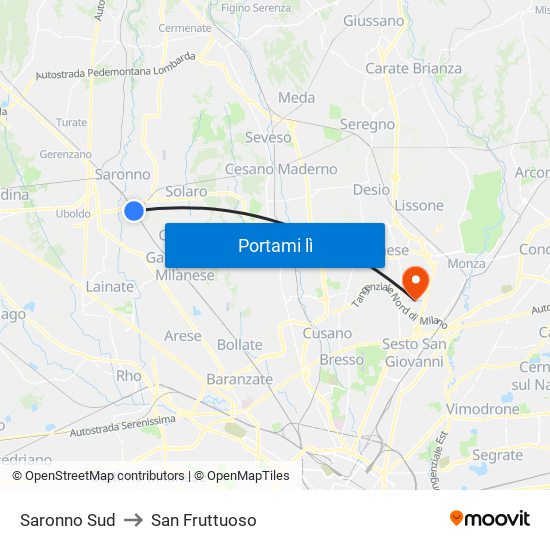 Saronno Sud to San Fruttuoso map