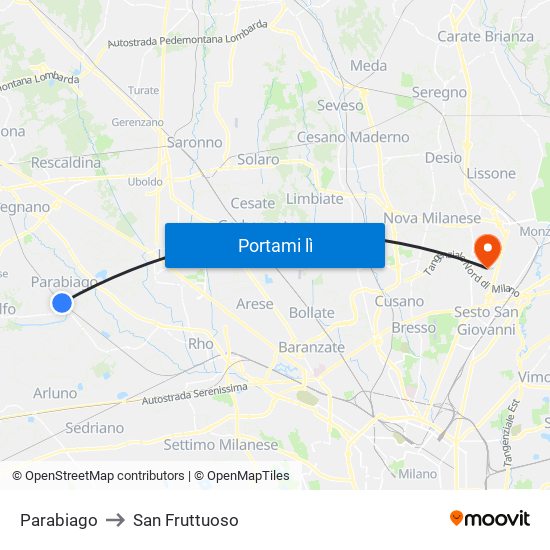 Parabiago to San Fruttuoso map