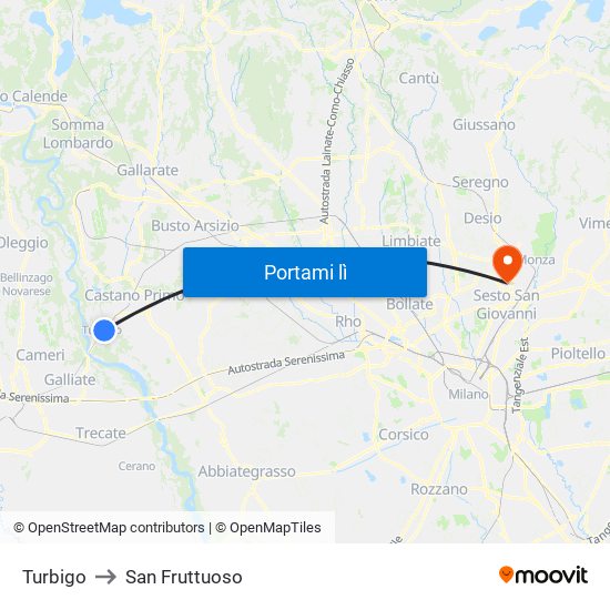 Turbigo to San Fruttuoso map