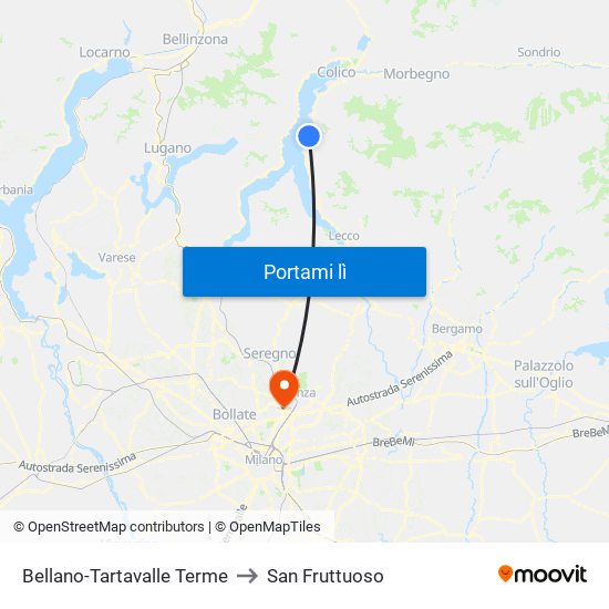 Bellano-Tartavalle Terme to San Fruttuoso map