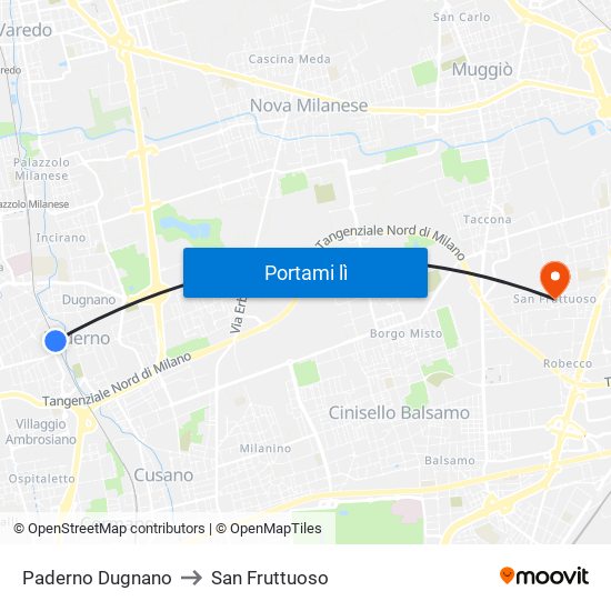 Paderno Dugnano to San Fruttuoso map