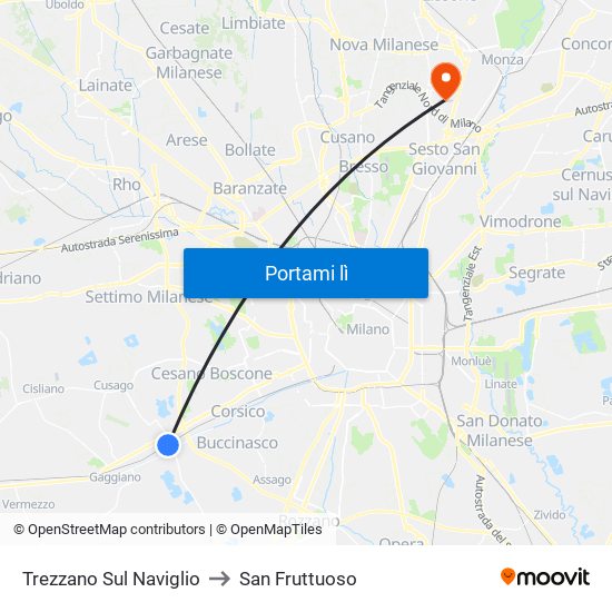 Trezzano Sul Naviglio to San Fruttuoso map