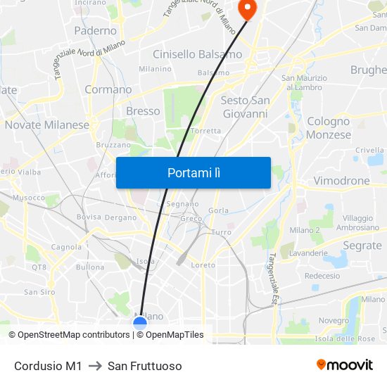 Cordusio M1 to San Fruttuoso map