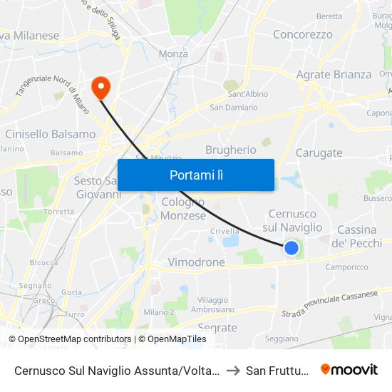 Cernusco Sul Naviglio Assunta/Volta (M2) to San Fruttuoso map