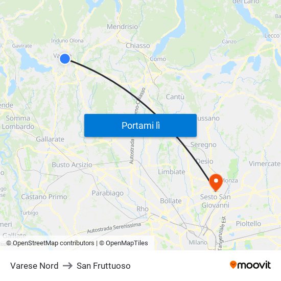 Varese Nord to San Fruttuoso map