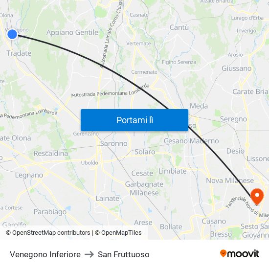 Venegono Inferiore to San Fruttuoso map