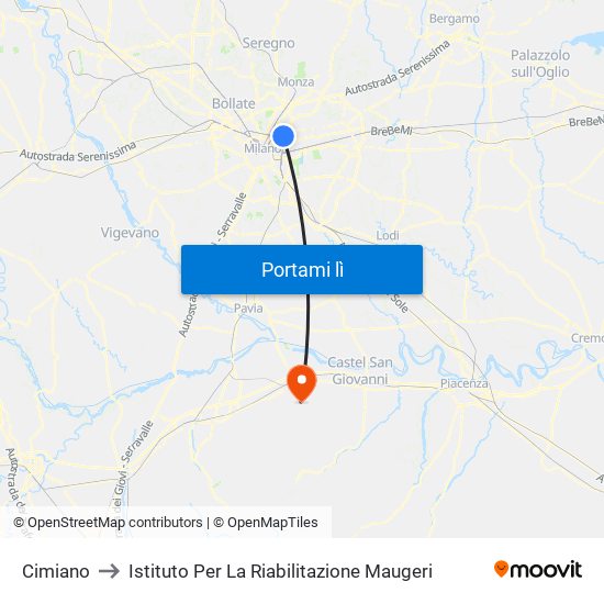 Cimiano to Istituto Per La Riabilitazione Maugeri map