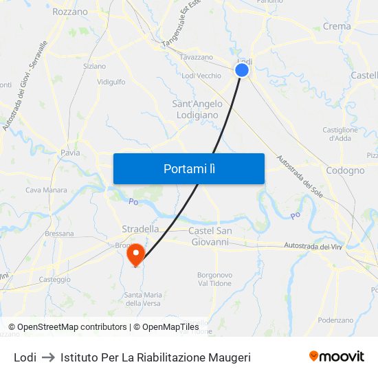 Lodi to Istituto Per La Riabilitazione Maugeri map