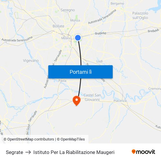 Segrate to Istituto Per La Riabilitazione Maugeri map