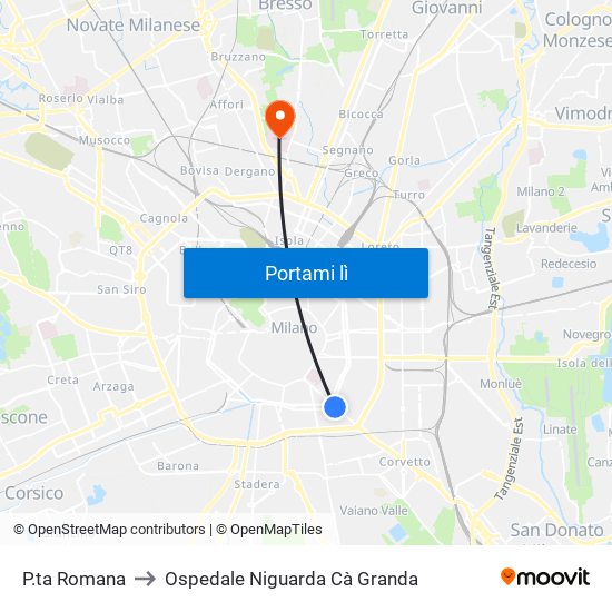 P.ta Romana to Ospedale Niguarda Cà Granda map