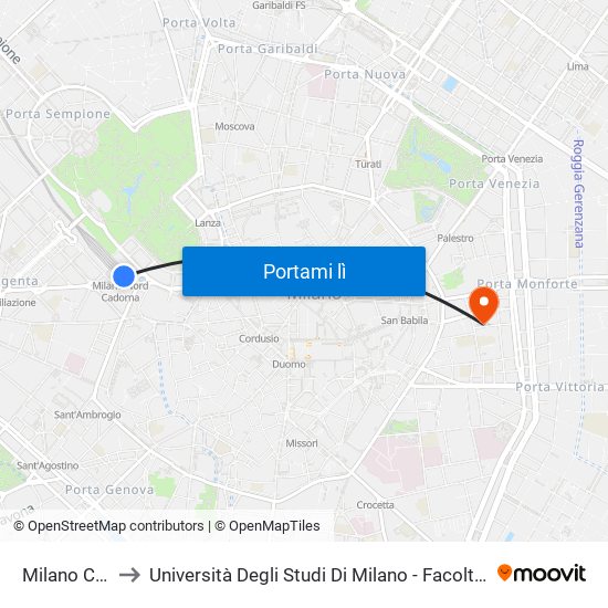 Milano Cadorna to Università Degli Studi Di Milano - Facoltà Di Scienze Politiche map