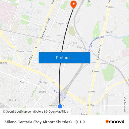 Milano Centrale (Bgy Airport Shuttles) to U9 map