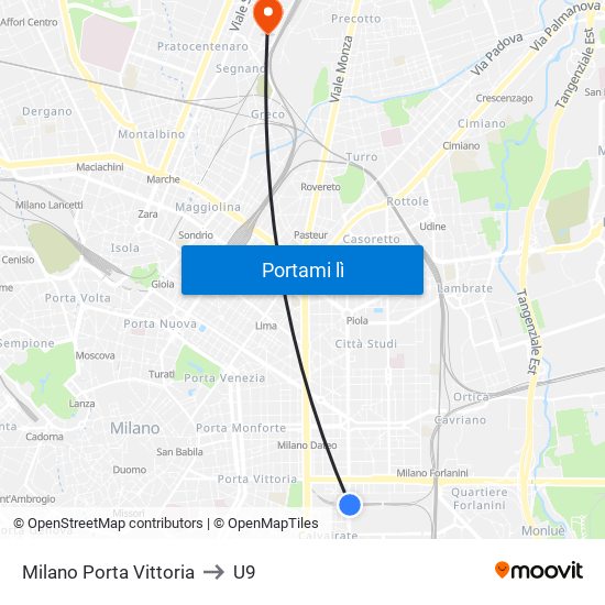 Milano Porta Vittoria to U9 map