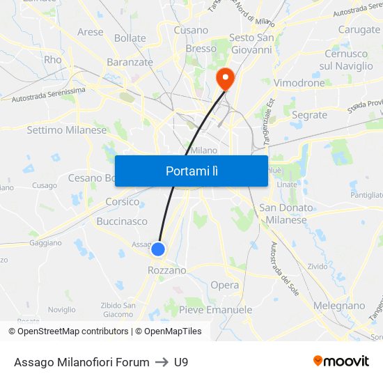 Assago Milanofiori Forum to U9 map