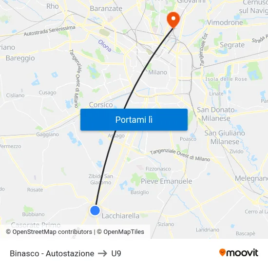 Binasco - Autostazione to U9 map