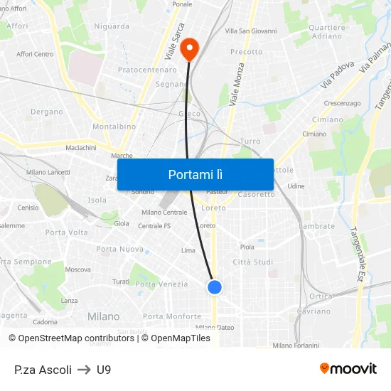 P.za Ascoli to U9 map