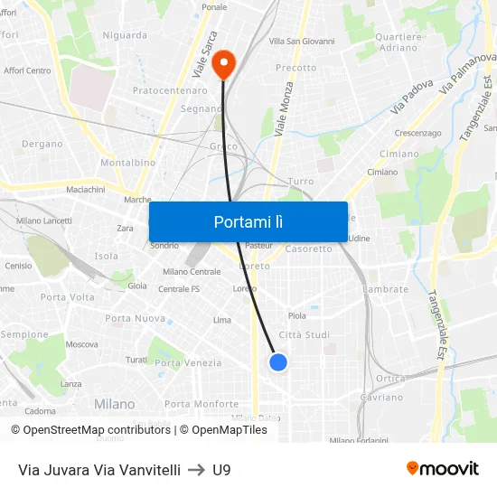 Via Juvara Via Vanvitelli to U9 map