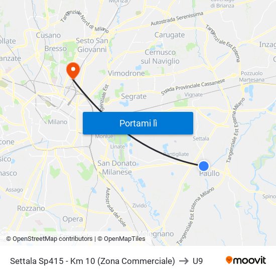 Settala Sp415 - Km 10 (Zona Commerciale) to U9 map